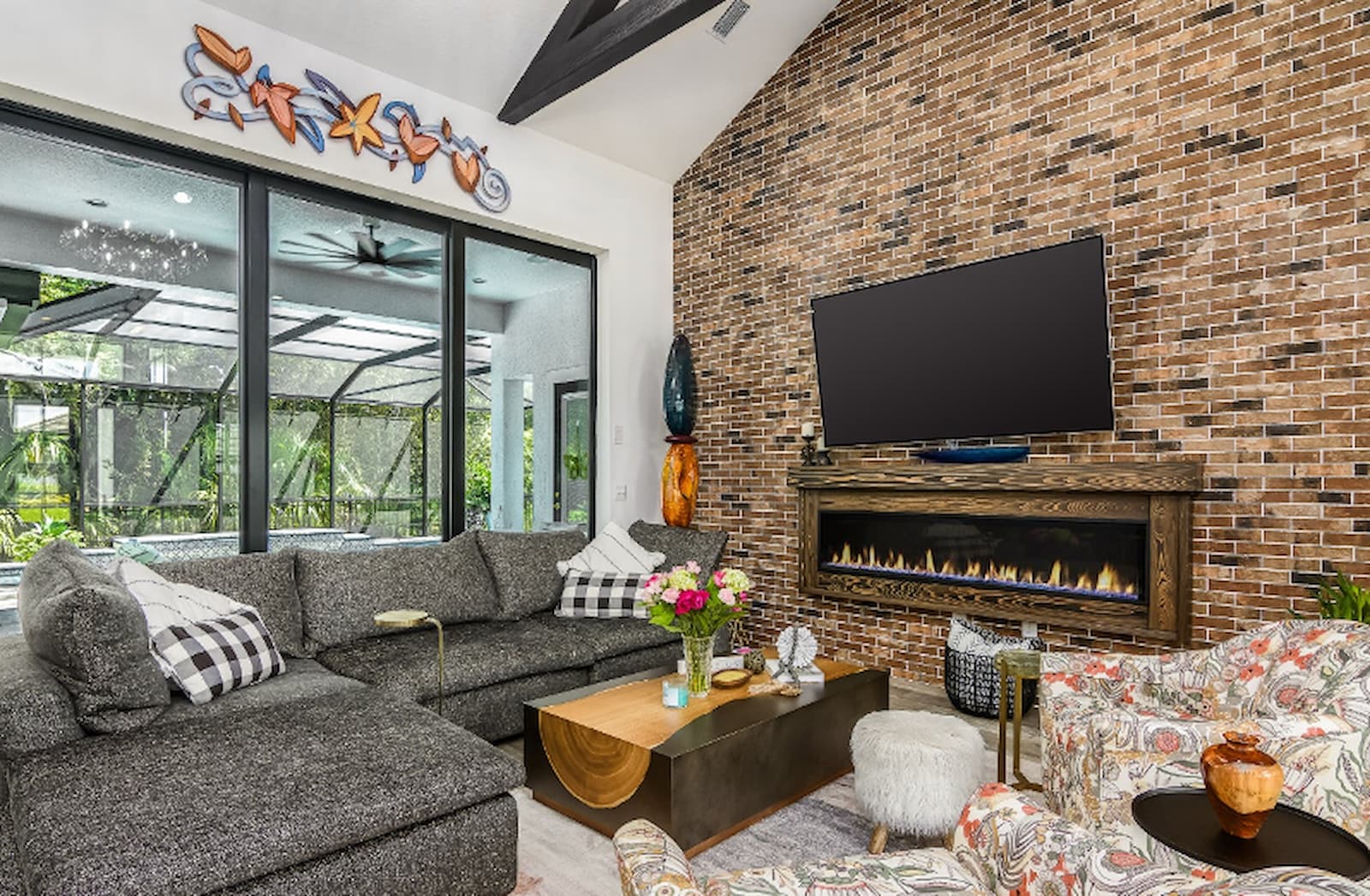 a home kept warm by an electric fireplace